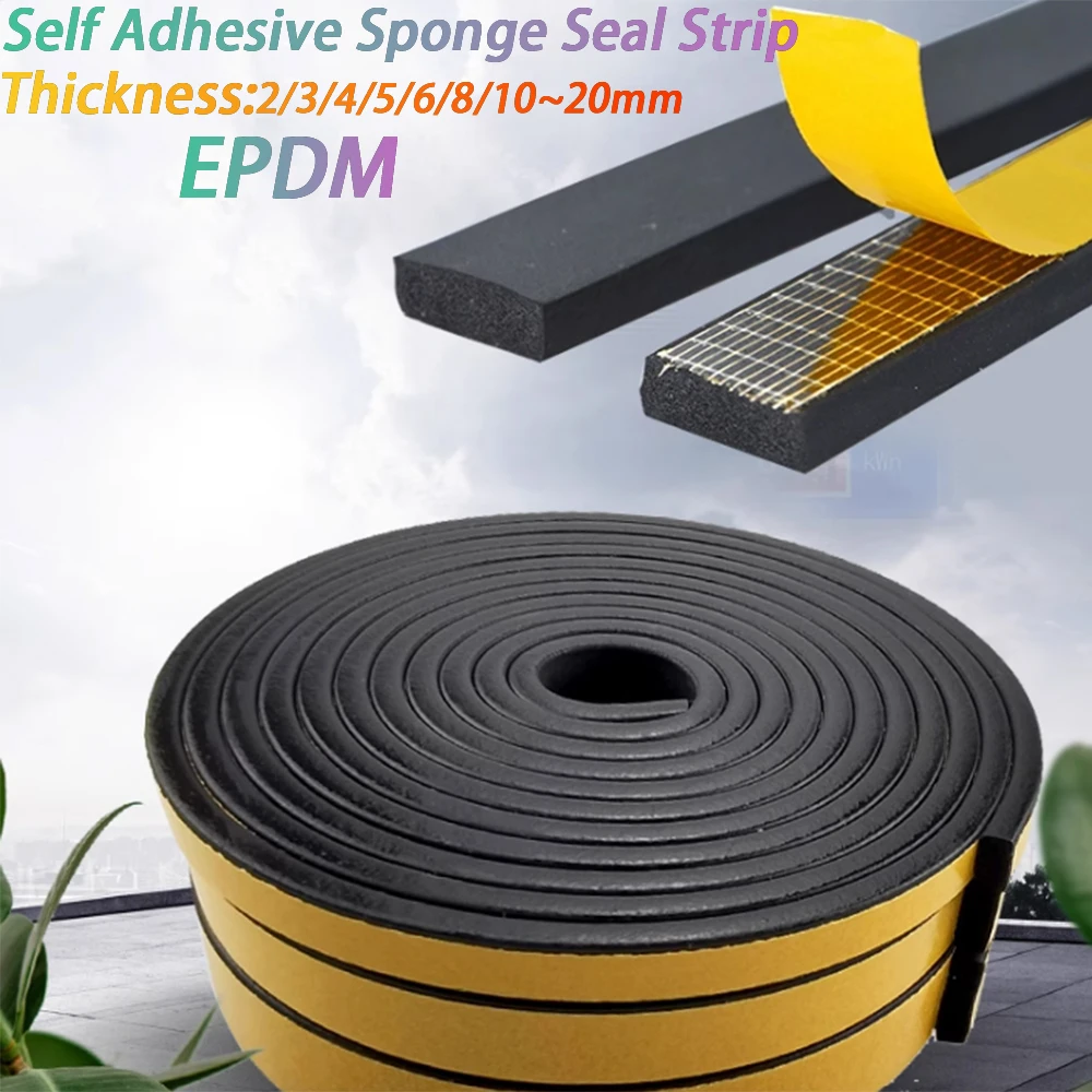 Dia 2-20 EPDM Foam Rubber Strip Electric Box Cabinet Door Anti-collision Shock Absorption Gasket Self-adhesive Sponge Seal Strip