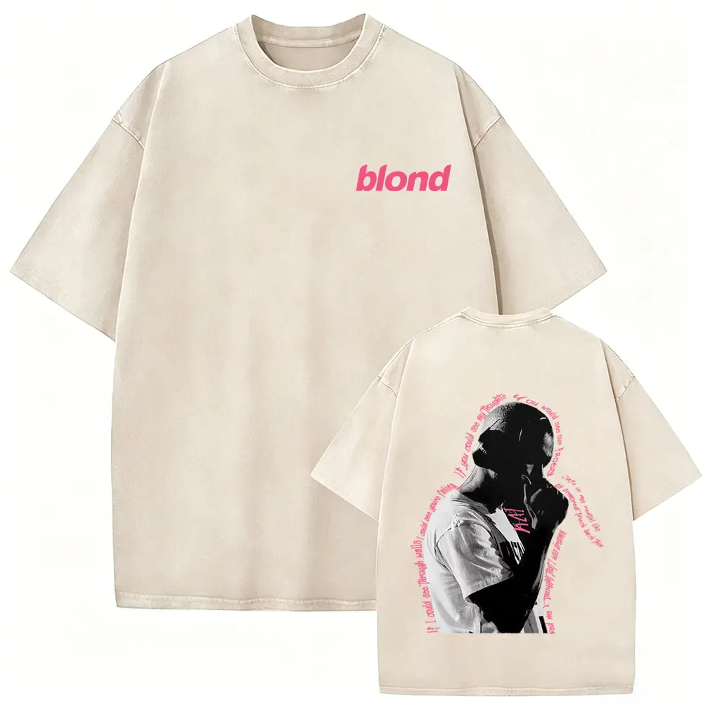 Washed Vintage Rapper Frank Hip Hop Oversized T-shirt Ocean Retro T Shirts Blond Fashion Pop Music T-shirts Men Trend Streetwear