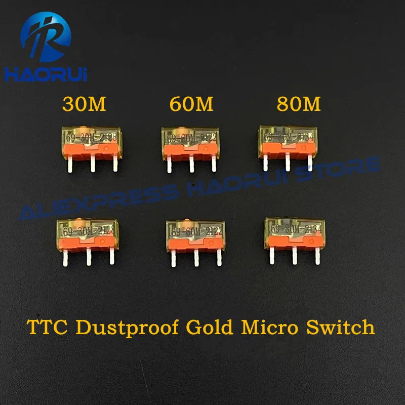 Interruptor Dustproof Gold para Mouse de Computador, Acessórios com Fio, 3Pin, 30m, 60m, 80 Milhões de Clipes Lifetime, Gold Alloy Contact, 2Pcs