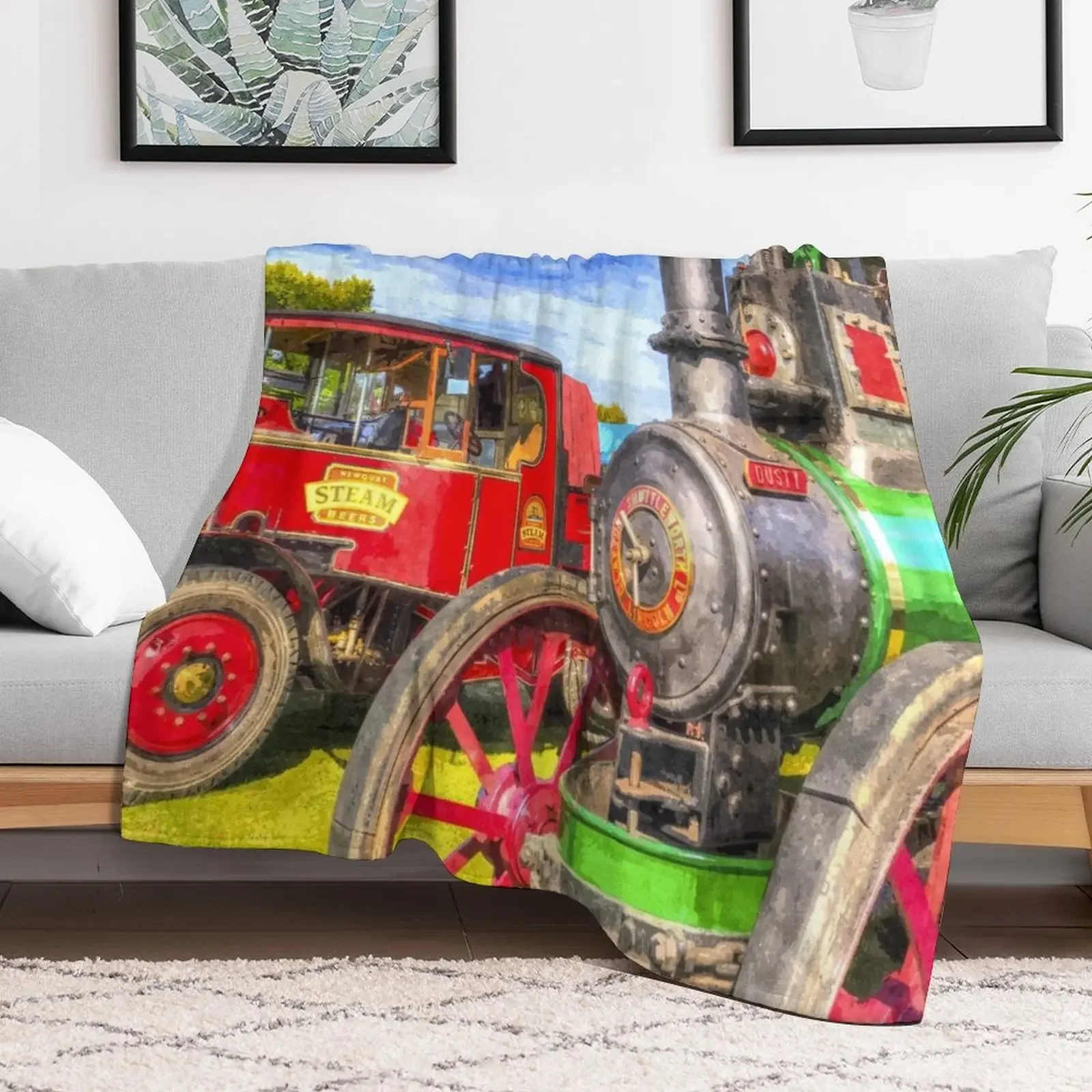 Traction Engine and Steam Lorry Art Throw Blanket Thins for sofa Blankets