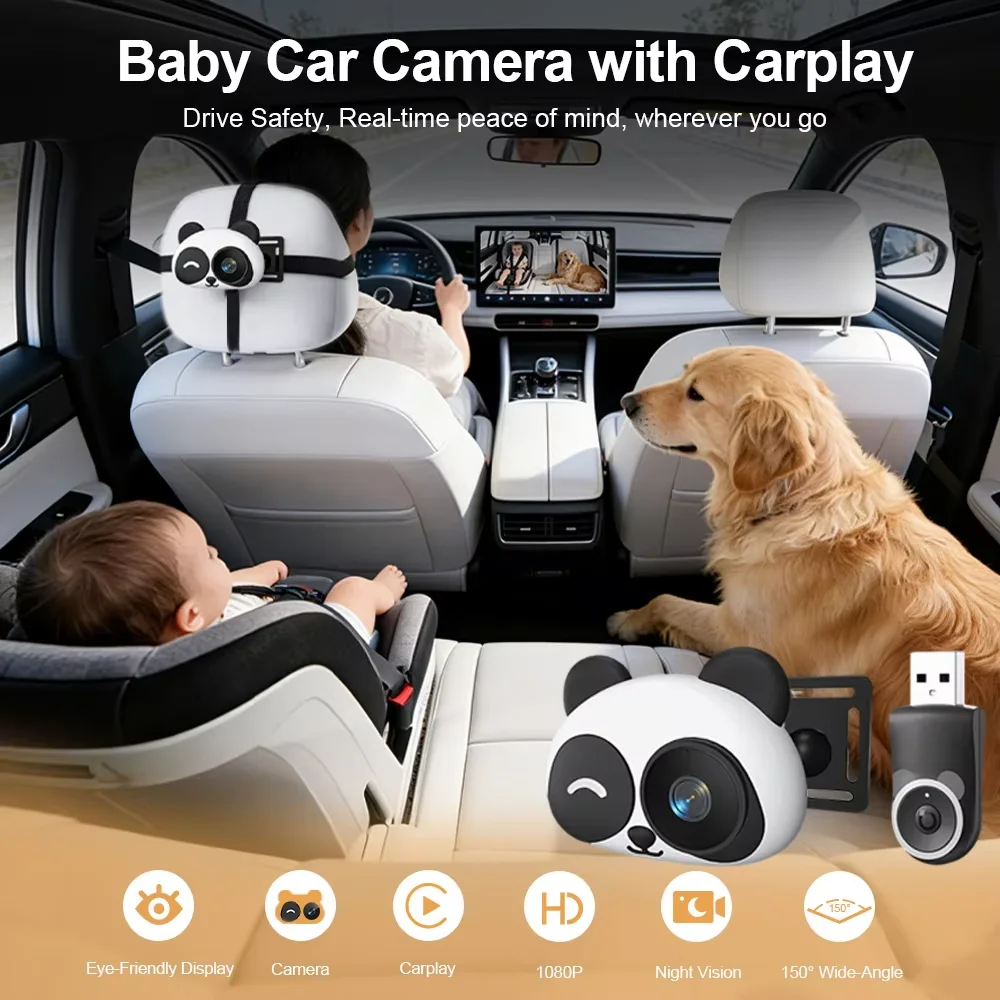 Wireless Cabin Care Baby Camera Monitor, Careplay Real-Time Camera View 120° Wide Angle 1400P DVR Recorder for Infant