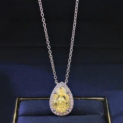 Huitan Fashion Yellow/Pink Cubic Zirconia Pendant Necklace for Women Temperament Clavicle Chain Necklace Party Nice Gift Jewelry