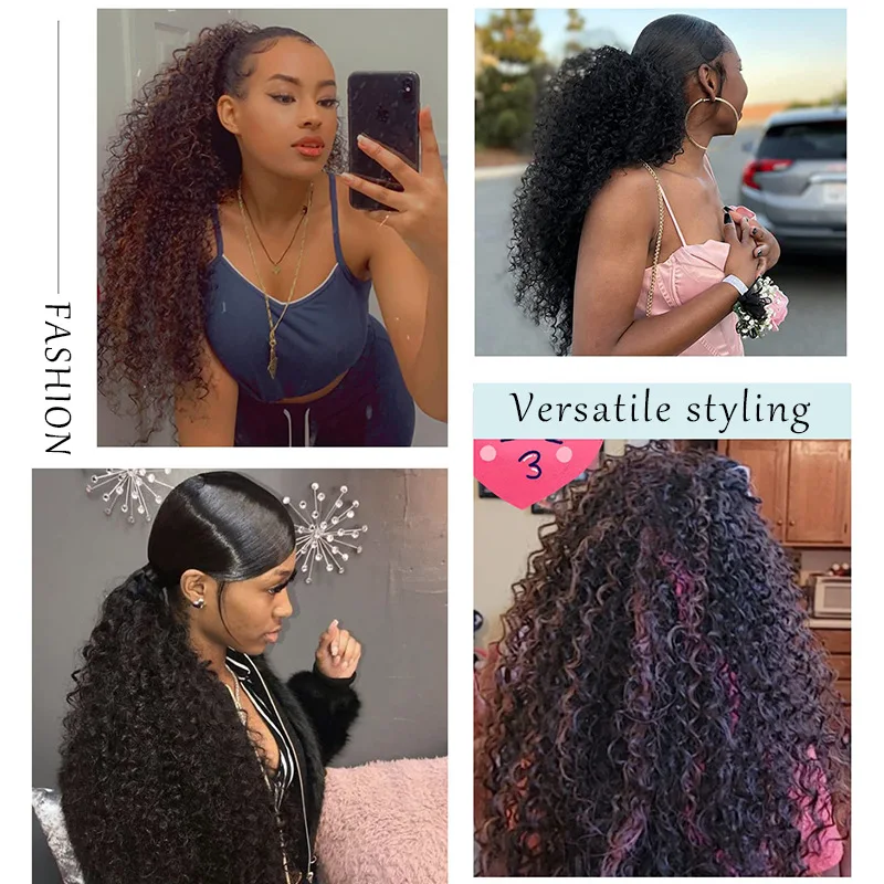 아프리카 여성을위한 Sylhair Drawstring 곱슬 포니 테일 확장 Afro Kinky Curly Hair Pieces 합성 내열성