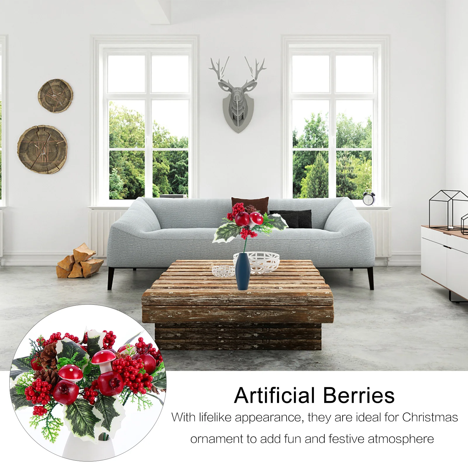 

5Pcs Christmas Berry Fake Flowers Winter Holiday Floral Picks Artificial Berry Branches for Tree Decor Plastic Spray