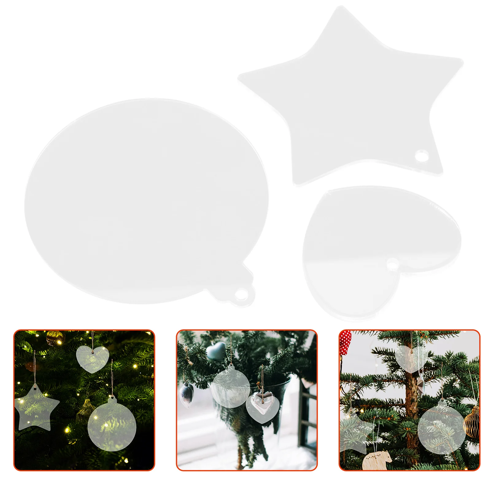 

40Pcs Clear Acrylic Christmas Pendants DIY Hanging Blanks Xmas Tree Decorations Wall Hanging Ornament Party Decor