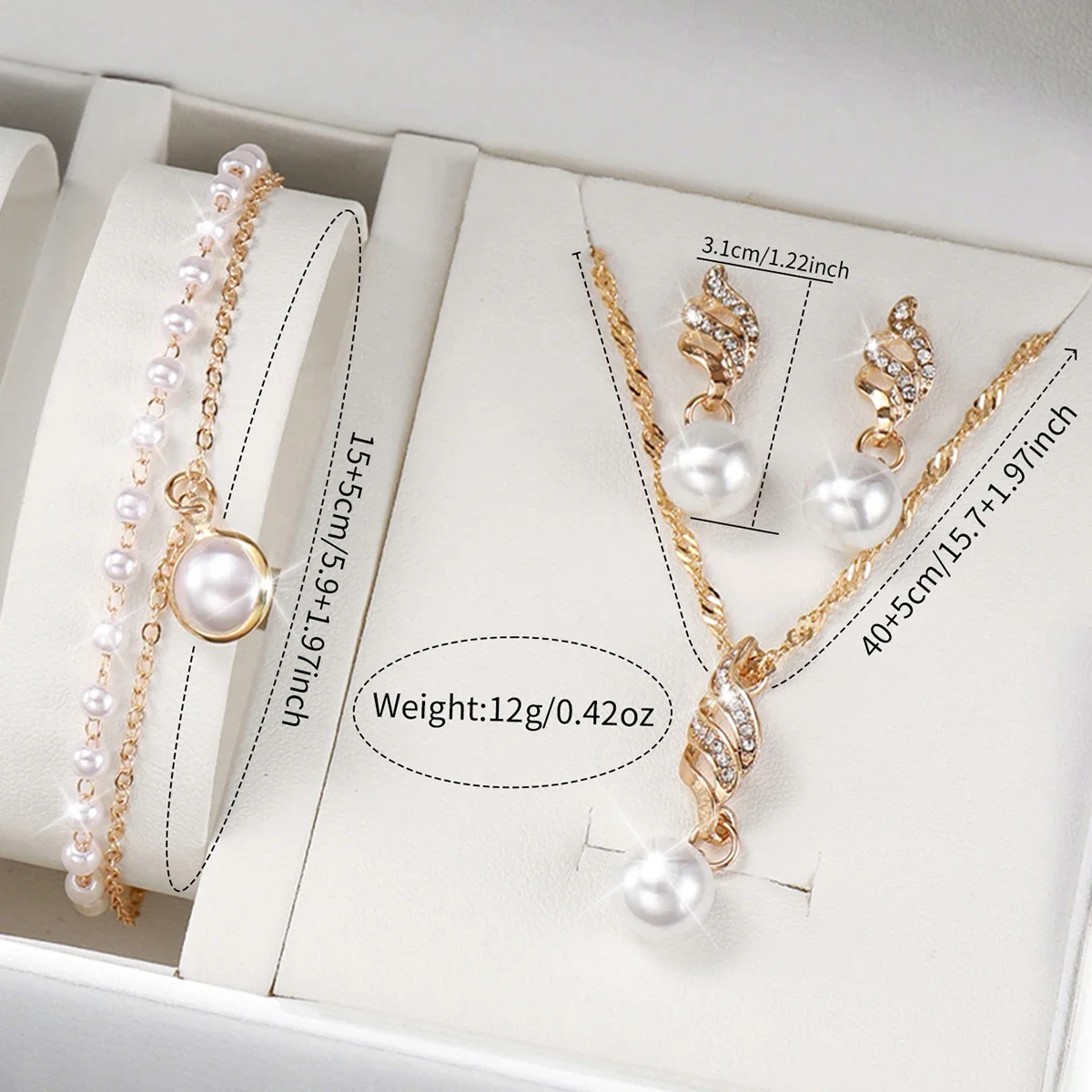 5pcs/Set Luxury Watch Women Necklace Earrings Pearl Rhinestone Wristwatch Female Casual Ladies Watches Bracelet (No Box)