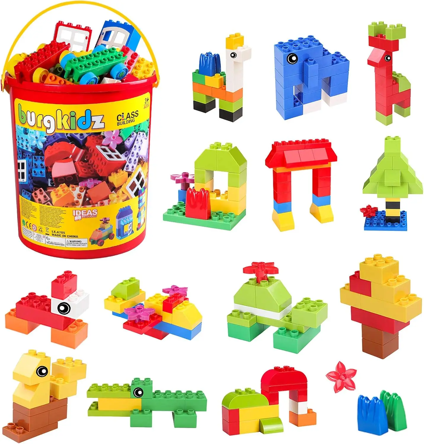 214-Piece Large Building Blocks for Toddlers with Storage Bucket - Big Bricks Compatible with Major Brands - STEM Educational To