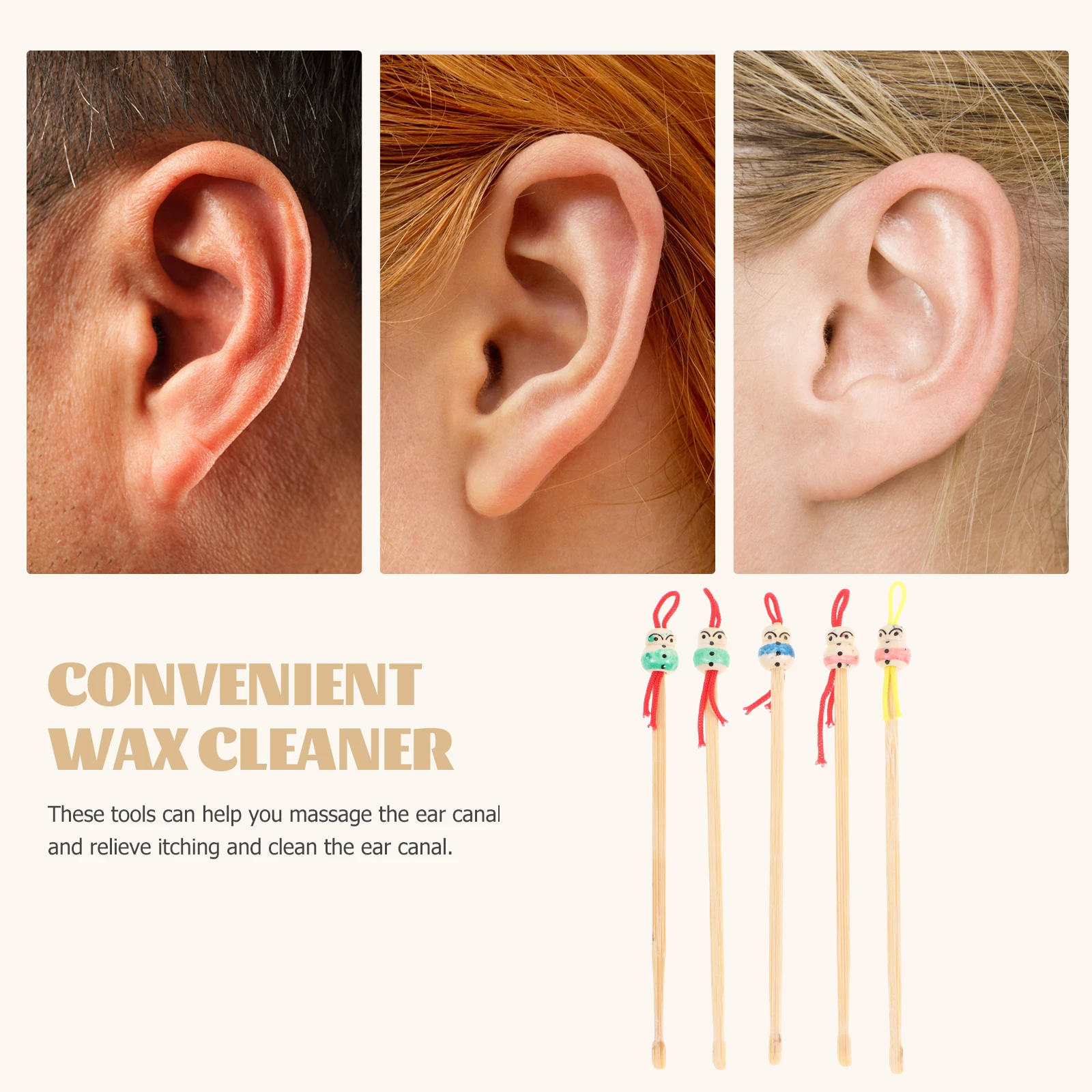 

5Pcs Bamboo Ear Cleaning Tools Skid Resistant Ear Cleaners Safe Quick Wax Removal Family Use Charming Head Design