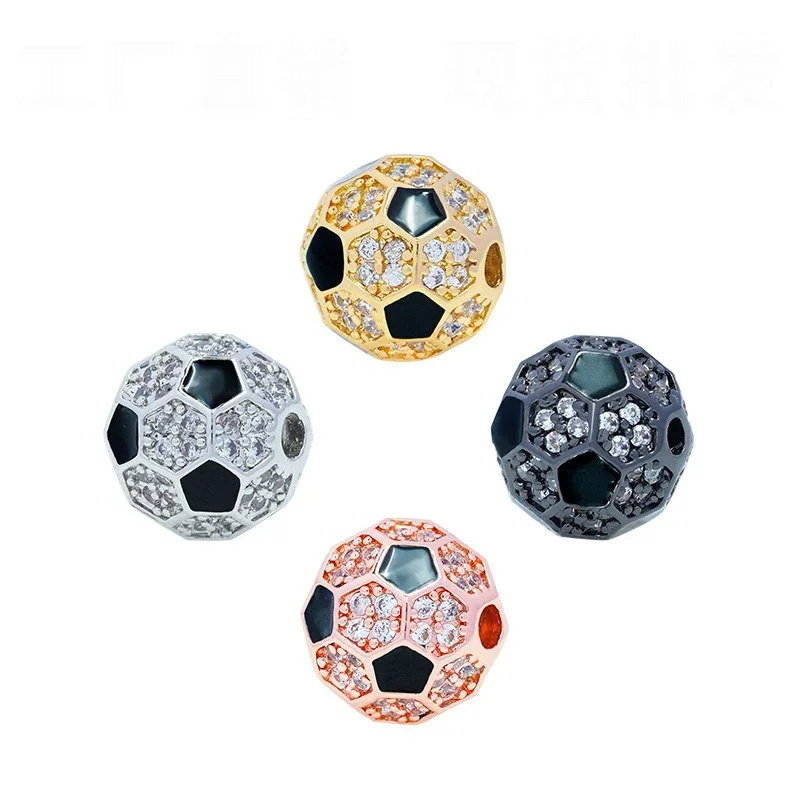 

Football Beaded Inlaid Zircon DIY Dripping Oill Round Beads for Chains Making Bracelet Necklace Handmade Jewelry Accessories 8mm