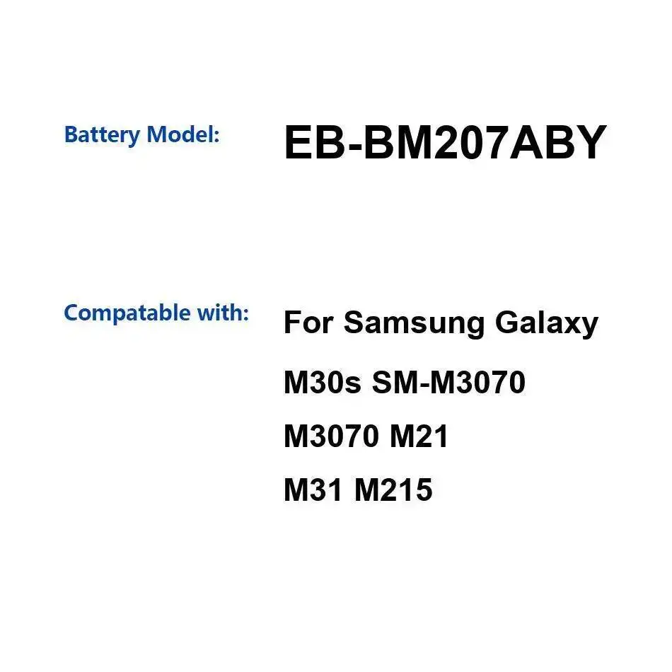 

6000Mah Mobile Phone Battery EB-BM207ABY Durable For Samsung Galaxy M30s SM-M3070 M3070 M21 M31 M215
