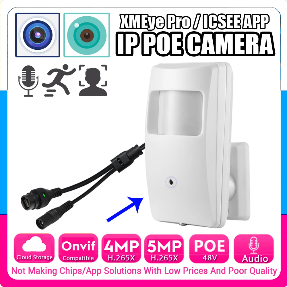 Audio IP POE Mini Camera Detector Cone Lens 5MP 4MP H.265 Full Digital Mic Onvif Cloud Storage Face/Motion Detection XMEYE ICSEE