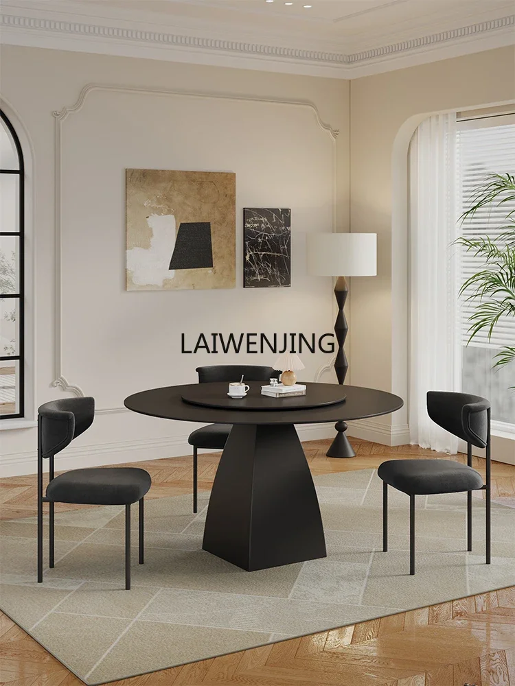 MJY Italian minimalist new round French retro black round table with turntable