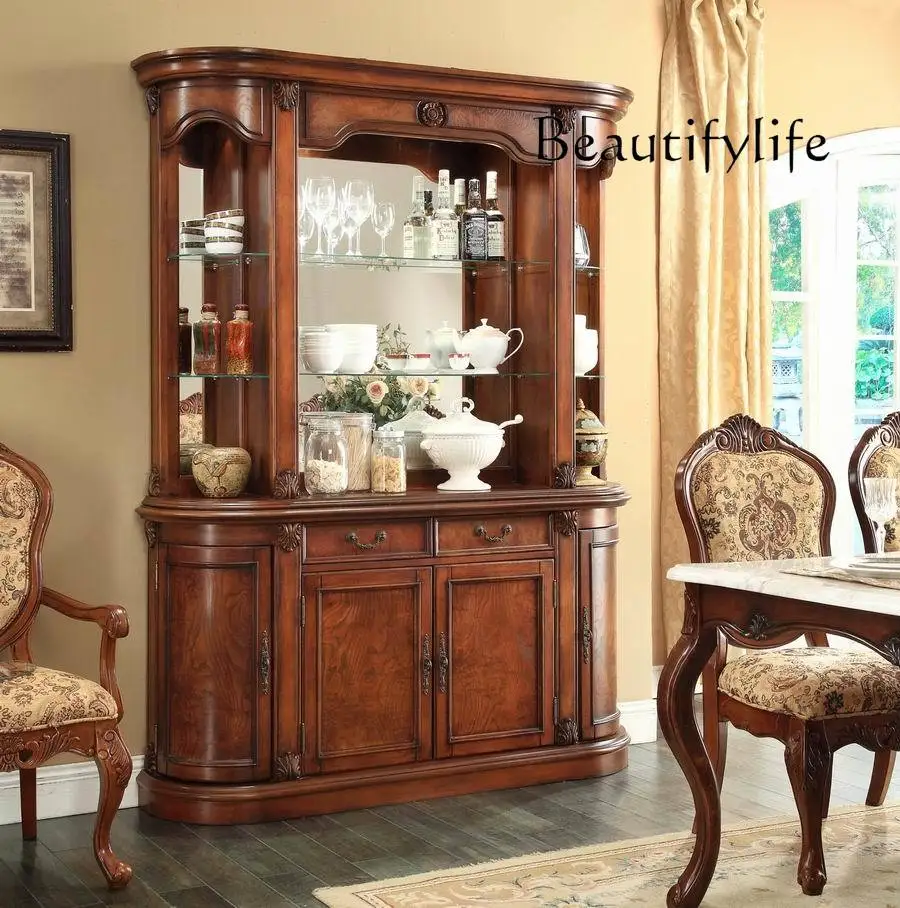 Glass wine cabinet American solid wood wall household living room dining side locker European high-end sense