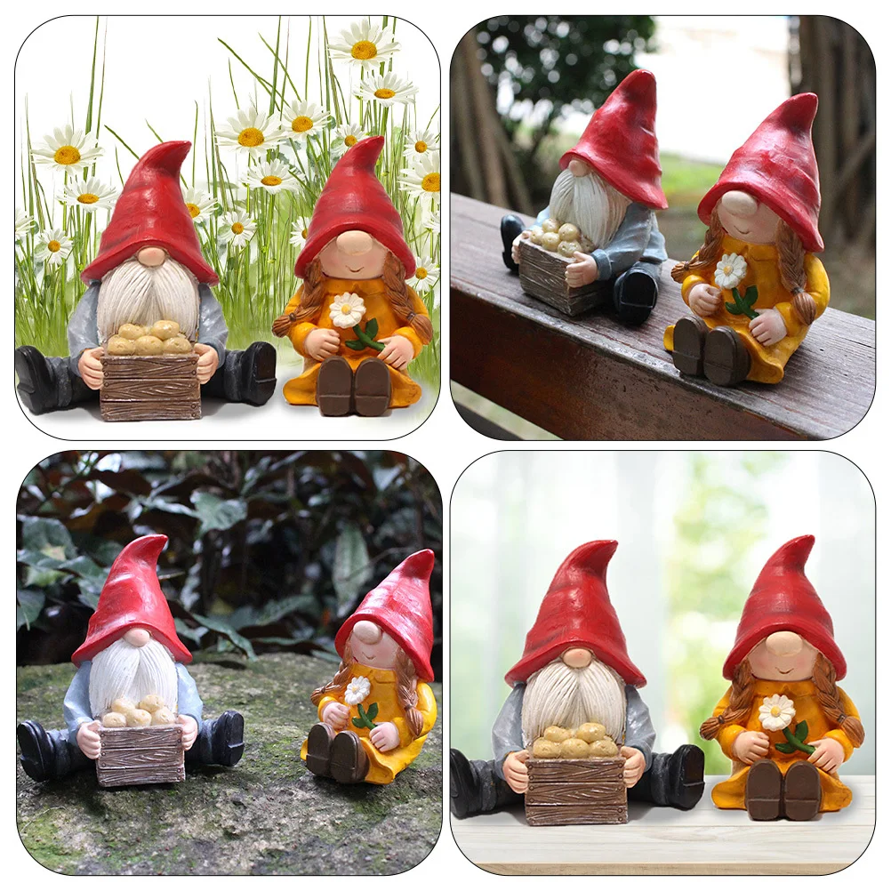 

2Pcs Creative Couple Gnome Garden Ornaments Strong Lightweight Resin Scene Decorations Outdoor Yard Adornments Festive Present