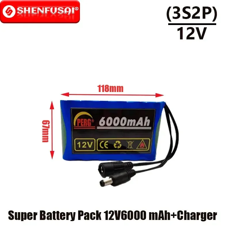 Batterie Lithium-Ion 3S2P, 12V, 18650 6000mAh, 14ah, pour vidéosurveillance, originale, Rechargeable, avec chargeur, pour appare