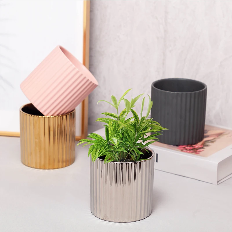 Colorful Striped Flower Pot Succulent Pot Ceramic Planter Home Decor Desktop Ornaments Garden Supplies Bonsai Plant Pot