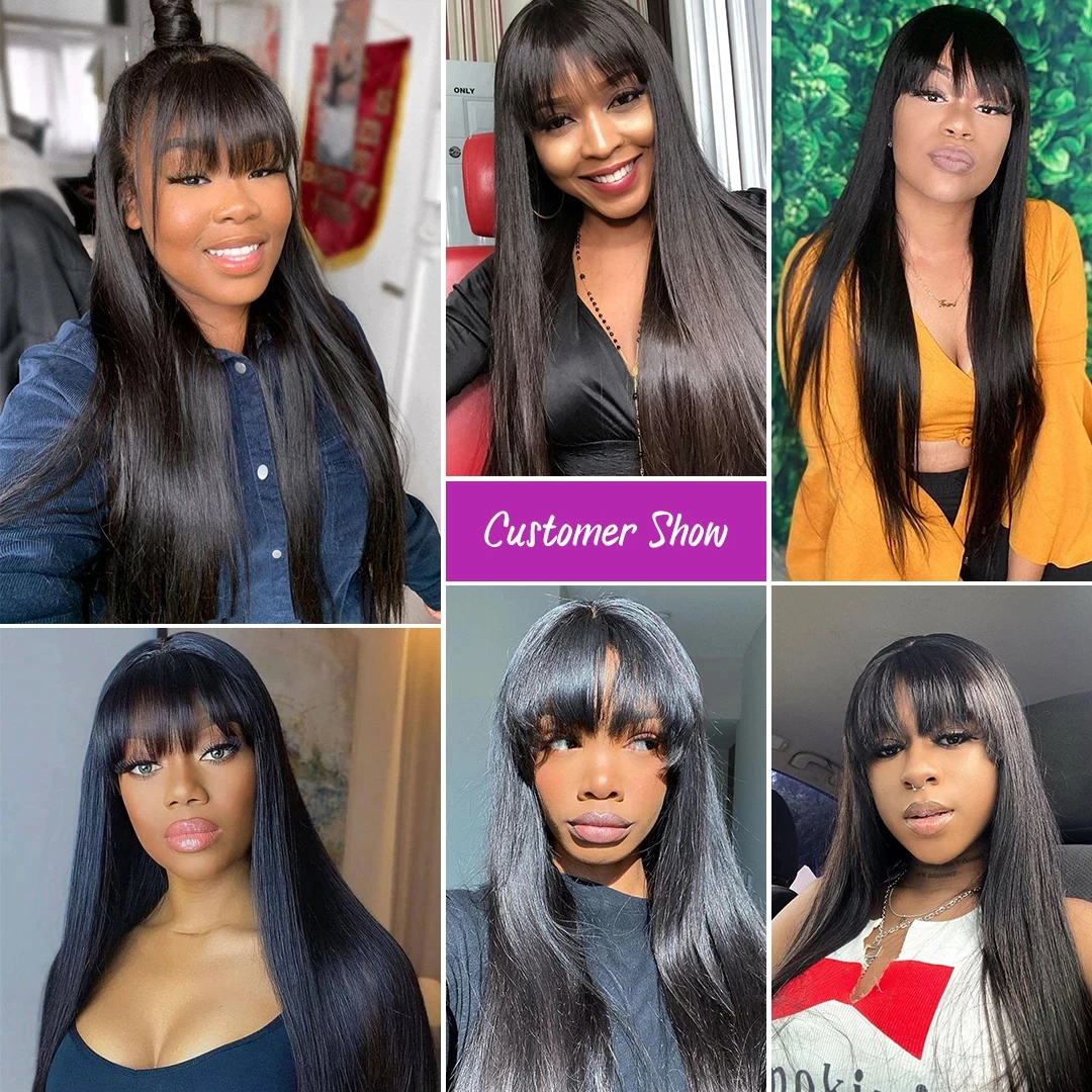 3x1 Middle Part Lace Wig Straight Human Hair Wig With Bangs 100% Human Hair Wigs Brazilian Straight Wig Full Machine Made Wig