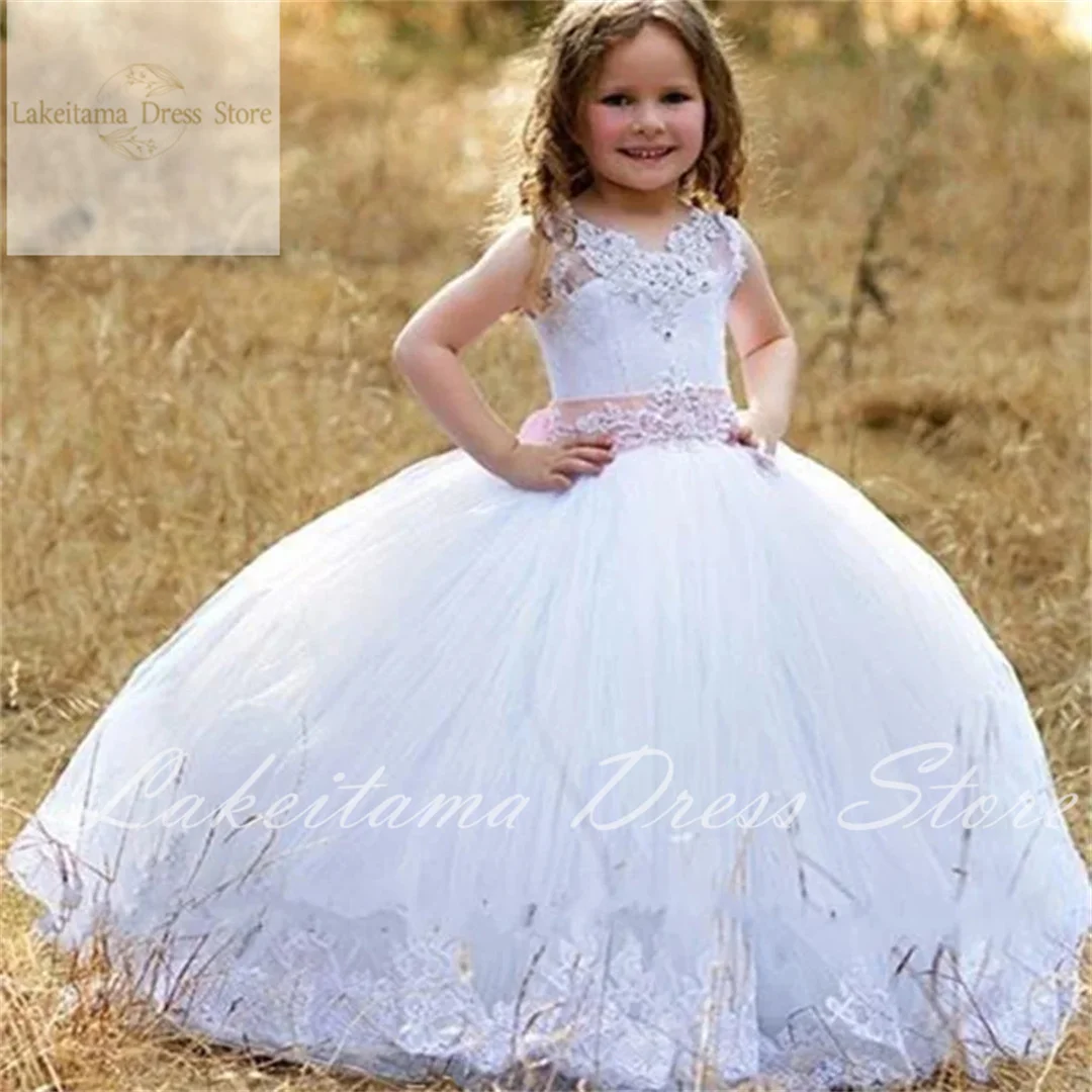 Pageant Cute Flower Girl Dresses for Wedding Lace Princess Formal for Little Bride Holy Vestidos De Primera First Communion