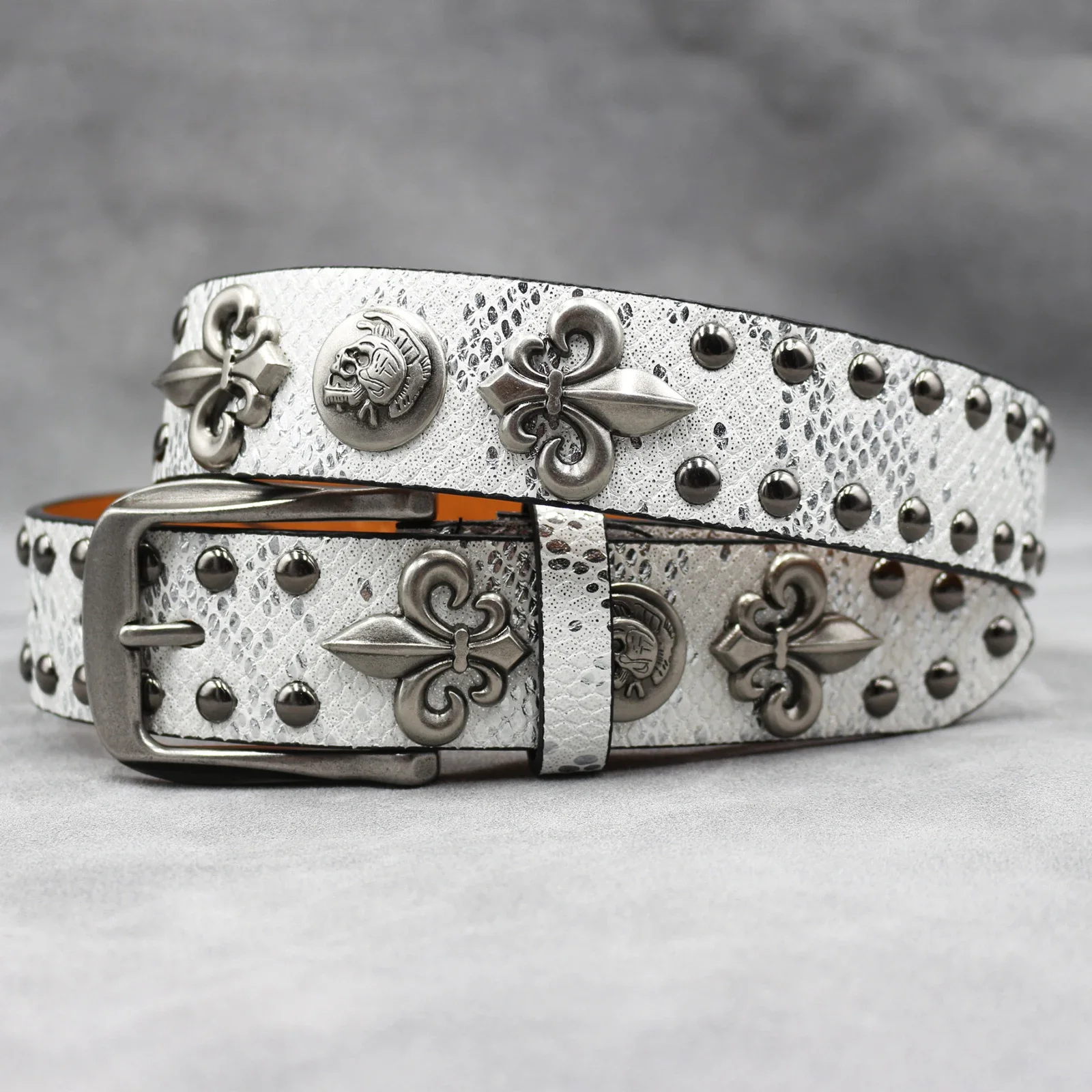 Fashion Rivet Belt White Cross Men&Women's Studded Belt Punk Rock With Pin Buckle Hardware Jeans Designer Female Waist Belts