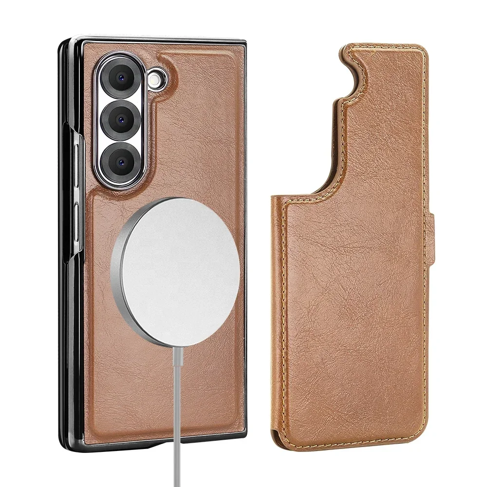 2 in 1 Detachable Cards Solt Magnetic Wallet Leather Case For Samsung Galaxy Z Fold 6 5 4 5G Fold6 Tempered Glass Film Cover