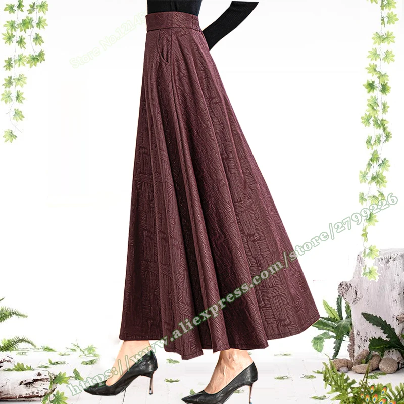 Retro Simple and Casual Womens Maxi Skirt Autumn Jacquard A-line Plus Size 5XL 6XL faldas largas elegantes Ladies female Skirts