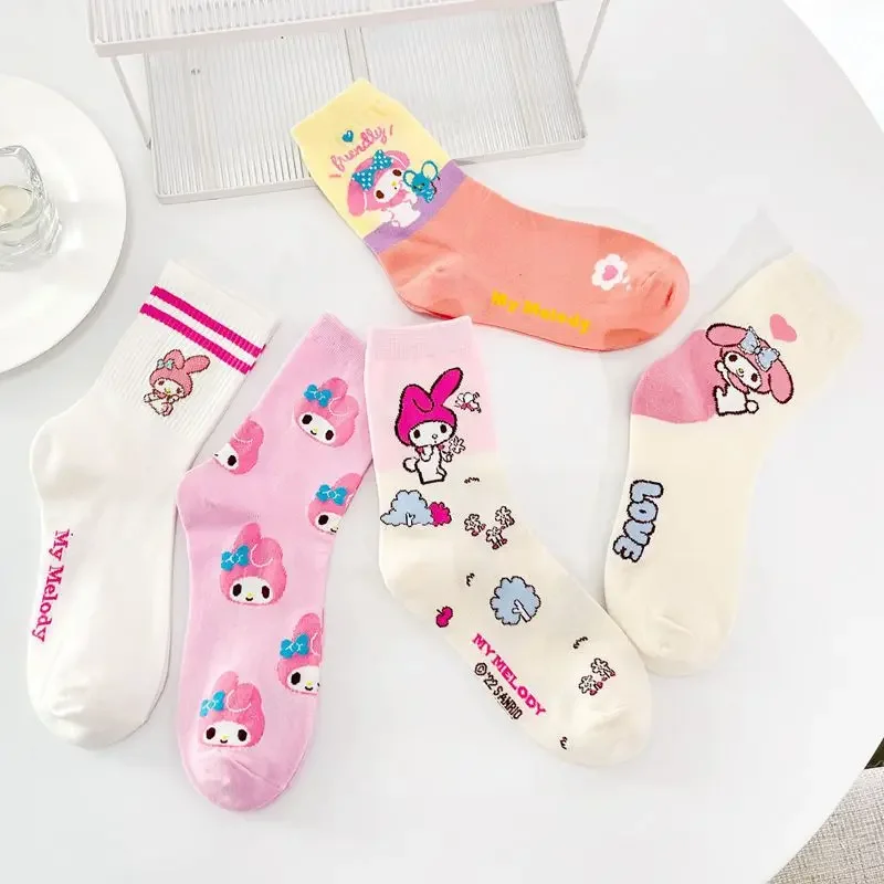 Cartoon Sanrio Printed Women Long Sock Meredith Cute Socks Girl Pink Cotton Medium Tube Women Socks Little Rabbit Long Socks