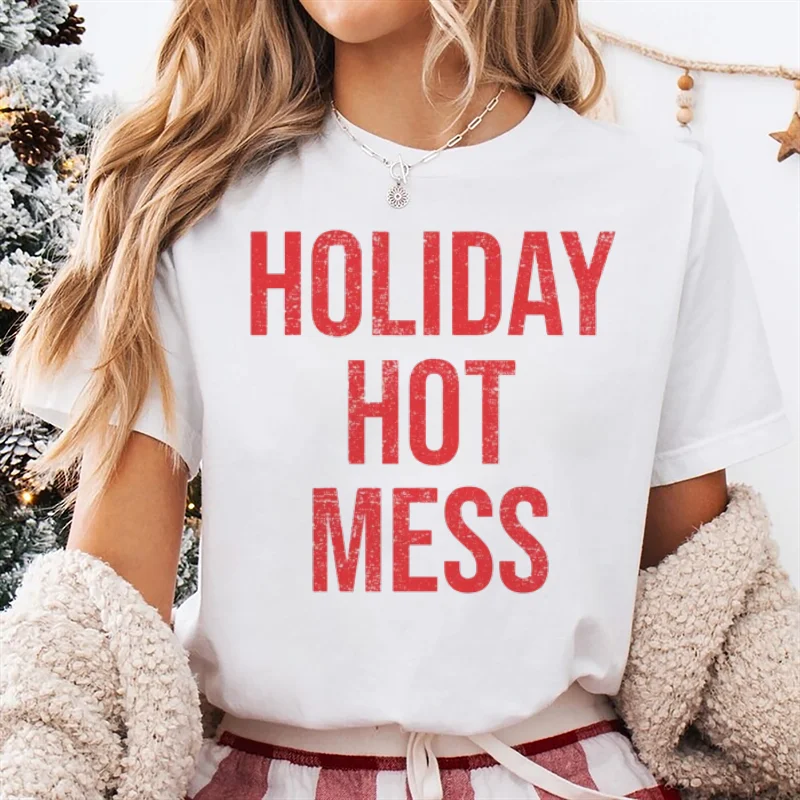 

Новая футболка с рождественским принтом и буквами из мультфильма, повседневный топ с принтом, обычная универсальная женская милая белая футболка