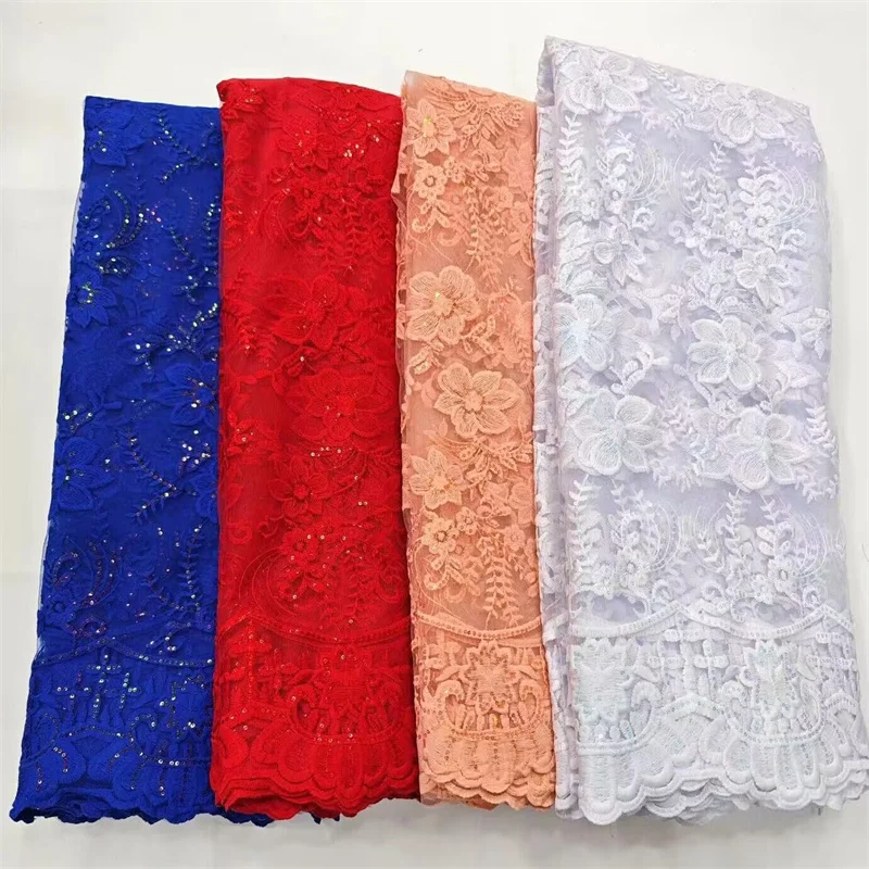 Tissu Africain en Dentelle Blanche de Haute Qualité, Paillettes Nigérianes Brodées, Tulle Français, pour Mariage NigWin, à la Mode, 2024