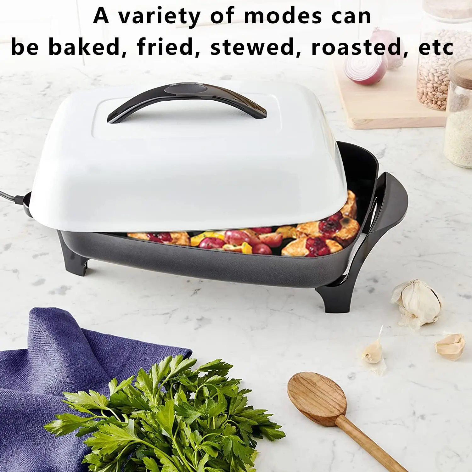 Electric Skillet - Roasts, fries, grills, stews, bakes, and makes one-dish meals.