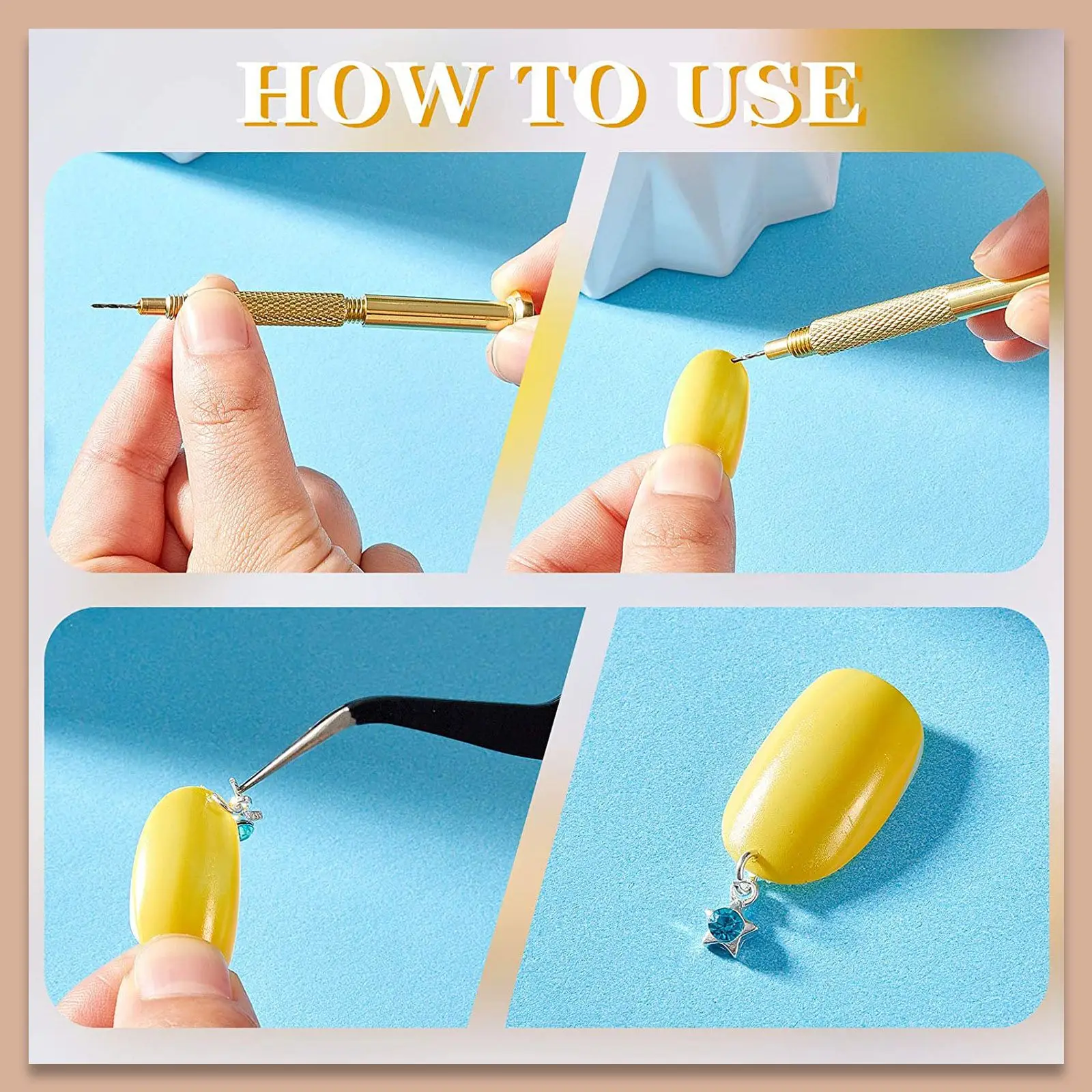 3pcs Nail Drilling Tool Random Color for Acrylic Gel Tip DIY Piercing Device Hand Drills File Accessories Jewelry Tool Long