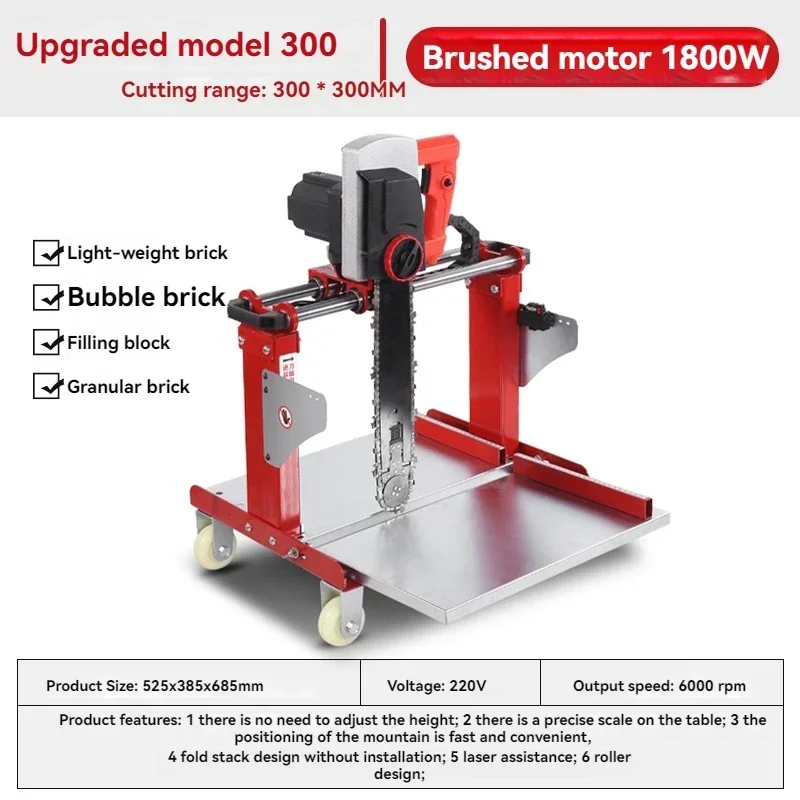 Electric brushless masonry cutter for exterior walls, laser-assisted cutter—(suitable for lightweight bricks)