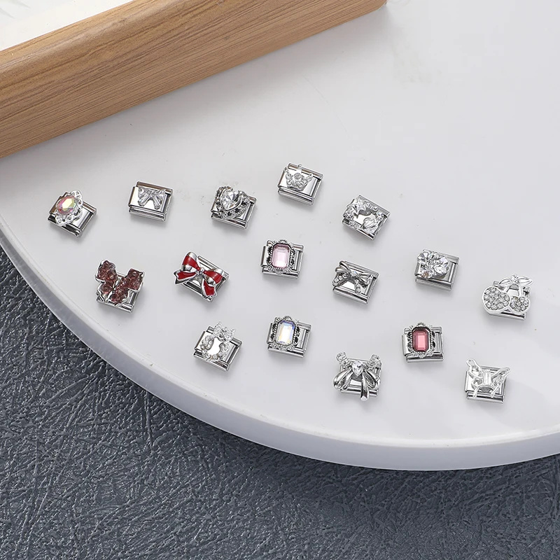 الزركون القلب القوس الكرز الصليب ستار القمر اللؤلؤ الصلب اللون الإيطالية سحر الروابط صالح 9 مللي متر الفولاذ المقاوم للصدأ سوار النساء DIY بها بنفسك صنع #1