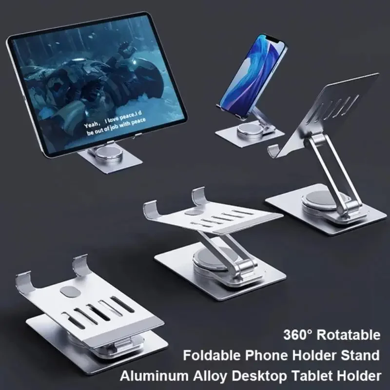 RYRA Aluminum Desktop Phone Holder Stand 360° Rotation Heat dissipation Metal Foldable Bracket For iPad Phone Within 12.9inch