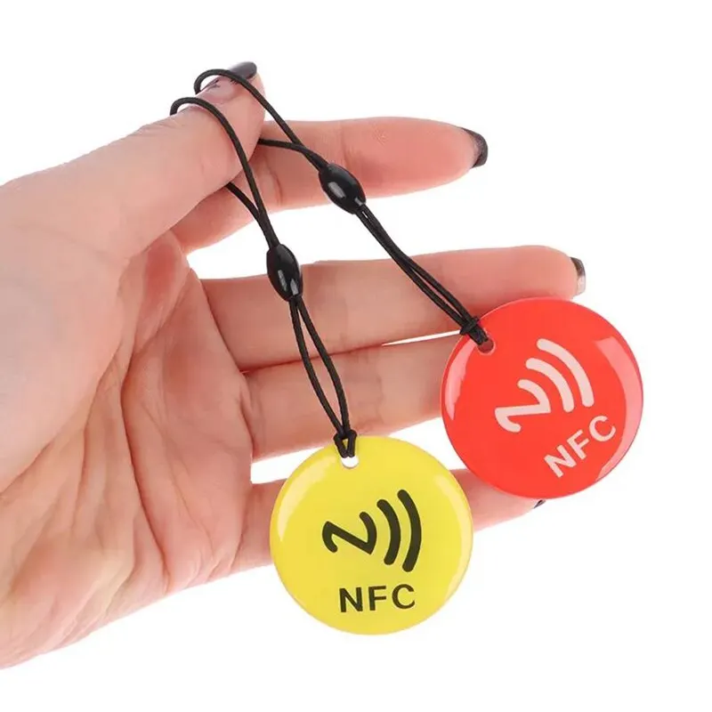 10pcs Ntag213 NFC Tag Lable Token With Rope RFID 13.56MHz 144 Bytes ISO14443A Epoxy Card 35mm Diameter For All NFC Enabled Phone