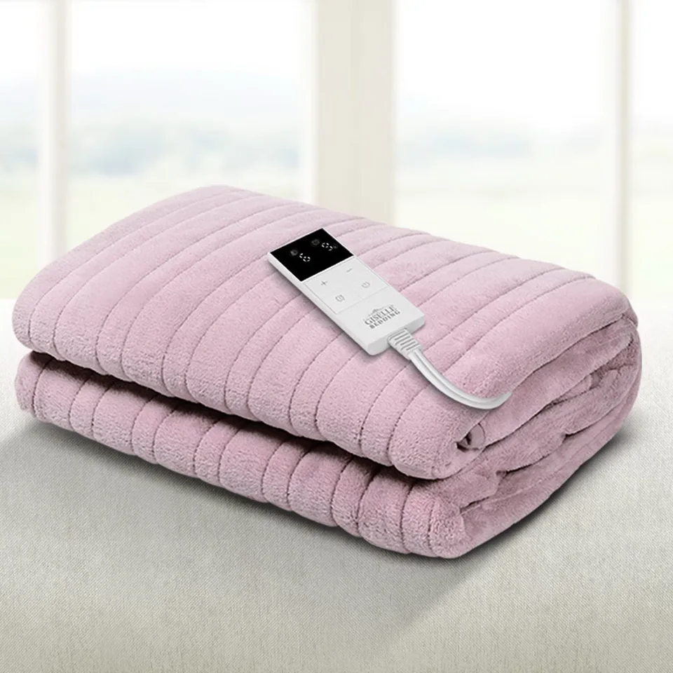 Giselle Heated Electric Fleece Throw Blanket Pink