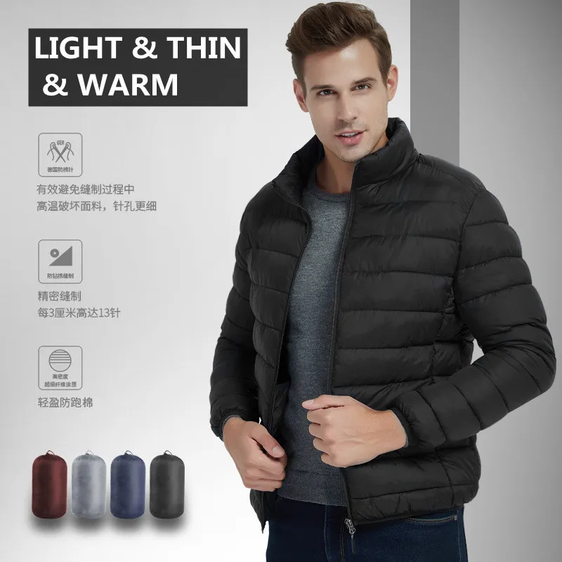 New Warm Jacket Men Lightweight Hiking Down Cotton Jacket Parkas Zip Pocket Fashion Casual Padded Jacket Coat for Men Winter