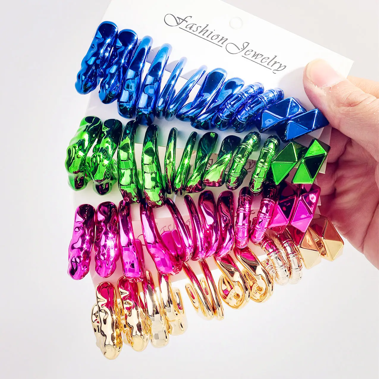 6pair/set Acrylic Irregular Circle Hoop Earrings for Women Girls Geometric Metallic Color C Shape Earrings 2024 Fashion Jewelry