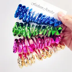 6pair/set Acrylic Irregular Circle Hoop Earrings for Women Girls Geometric Metallic Color C Shape Earrings 2024 Fashion Jewelry