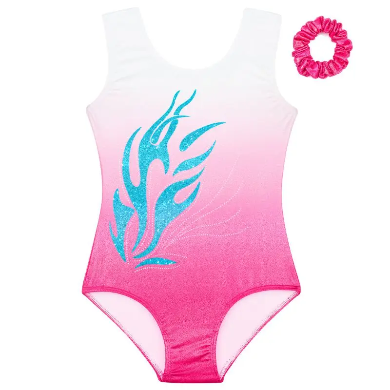 Bodysuit de collant brilhante sem mangas com bandana para crianças, collant de ginástica, ballet e dança para meninas, malha sem mangas