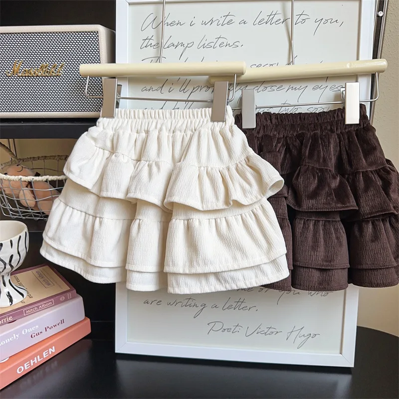 Koreanische Herbst Kinder Mädchen Röcke Cord Feste Elastische Taille Kleine Mädchen Röcke Hohe Qualität Infant Baby Mädchen Kuchen Röcke – Detail 3