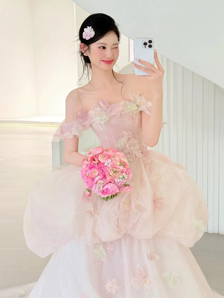 

Pink Sweet Evening Dress Birthday Super Fairy Graduation Adult Ceremony Beautiful Morning Gowns Bride Engagement Toast