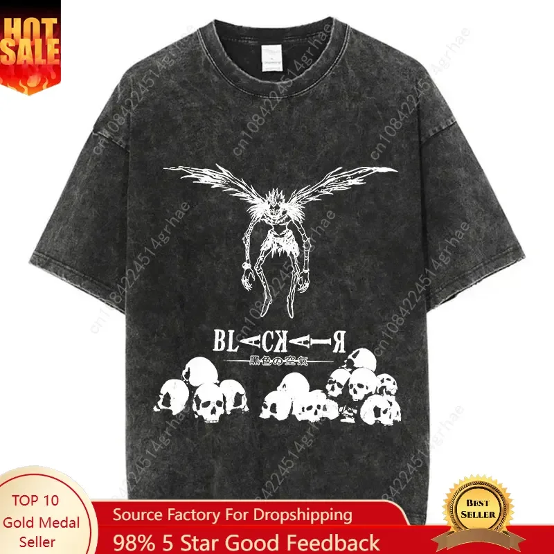 

Plus-Size Death Note Retro Campus Print 100% Cotton Men's Summer New Style Slim-Fit Short-Sleeve T-Shirt with Crew Neck