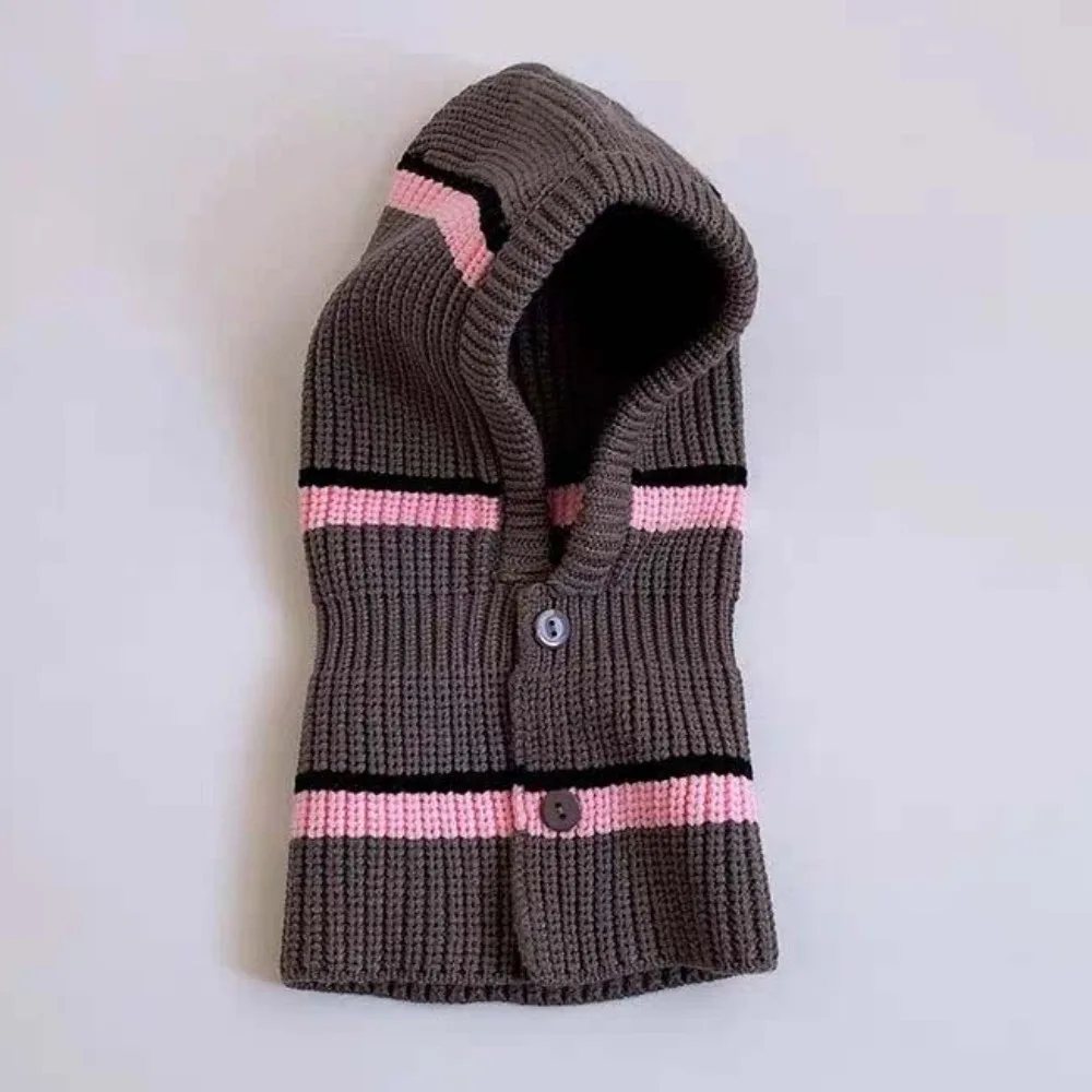 

Personality Soft Baby Knitted Hat Button Windproof Infant Pullover Hat Brimless Dome Infant Balaclava Headgear Versatile