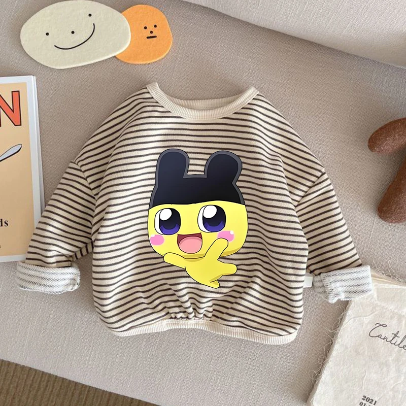 

Tamagotchi T-shirt Children Clothing Boy Girl Cartoon Anime Long Sleeved Shirts Kid Casual Striped Top Clothes Spring Autumn Tee