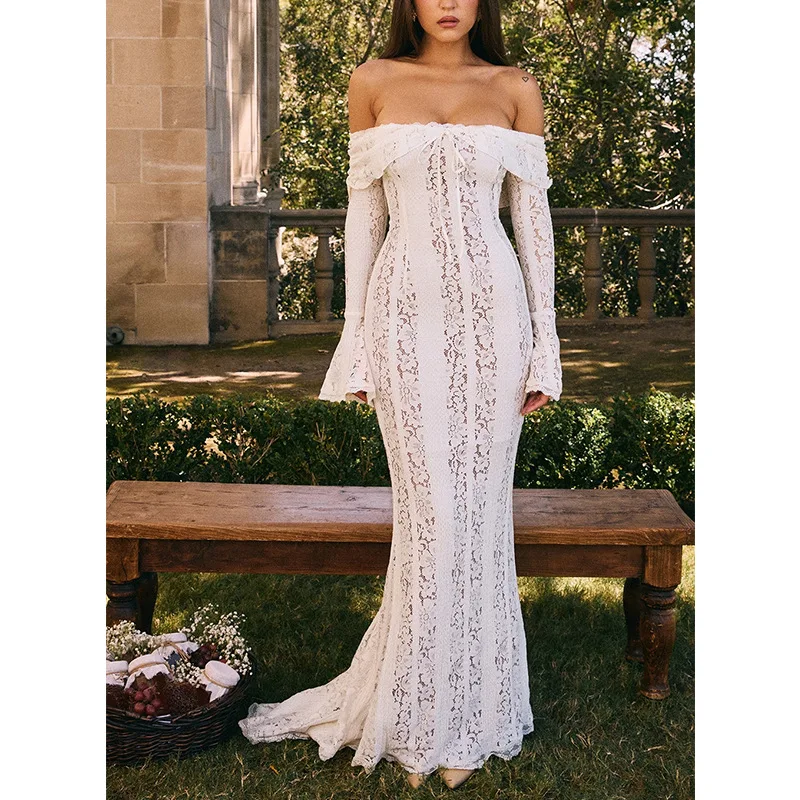 

New Styles of Women's Clothing Sexy Off The Shoulder Lace Dresses Elegant Strapless Long Dresses Figure Hugging Fishtail Dresses