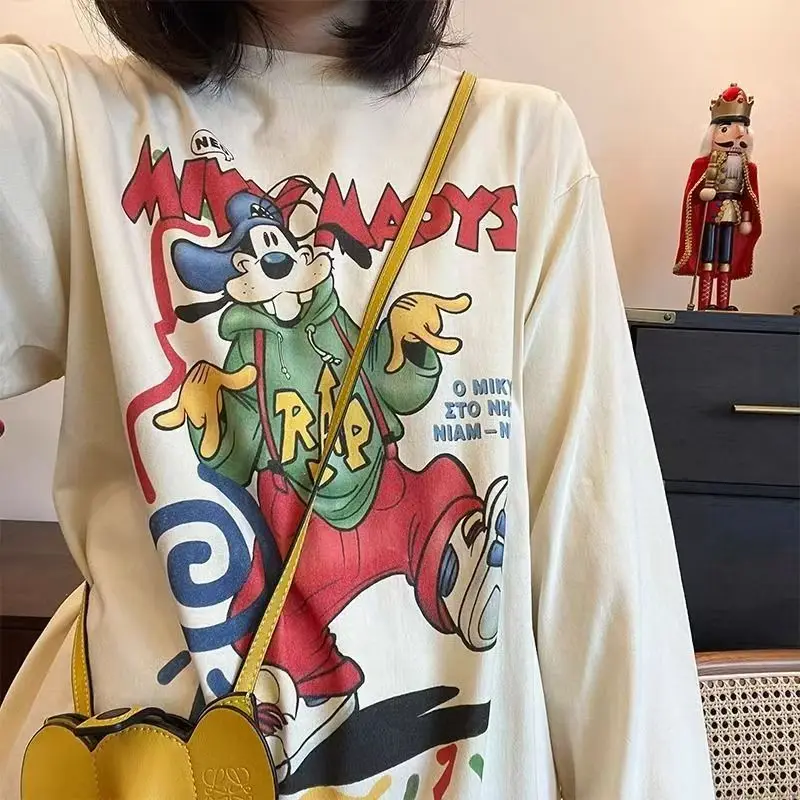 

Fashion Cartoon Early Spring Cotton T-shirt High Street Fun Print Round Neck Long Sleeve Tees New Loose Casual Versatile Top