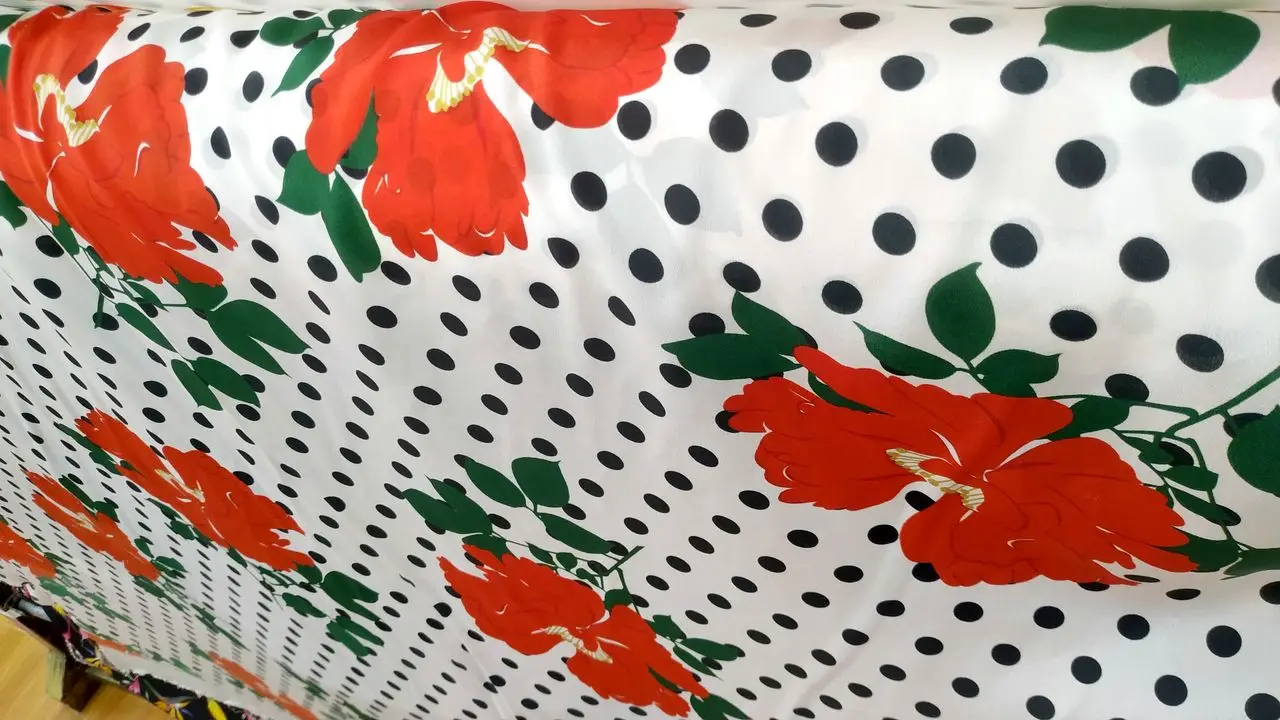 Crepe de Chine Dots safflower Flowers Print wide Real 100% Mulberry silk fabrics for sewing tulle fabric prom dresses turbans