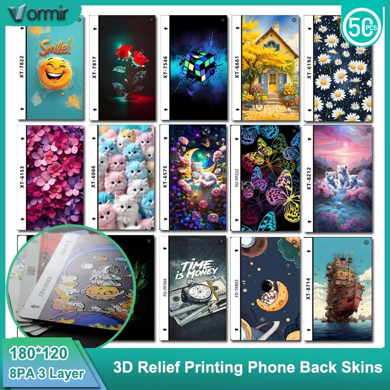 

Наклейки Vormir 3D с рельефным эффектом для задней панели телефона, 50 шт., красочные, с принтом, для декорации задней крышки, для плоттерной резки