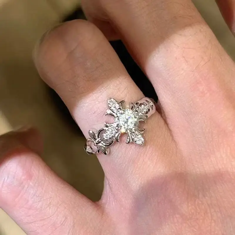 Fashion Zircon Cross Opening Rings for Women Classic Fine Jewelry Minimalist Personality Accessories image 3
