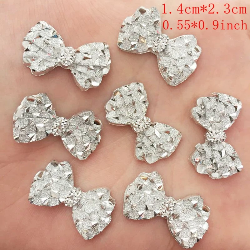 40 pz resina carino argento fiocco posteriore piatto strass Scrapbook fai da te matrimonio Applique ornamento tornante accessori artigianato F549 * 2